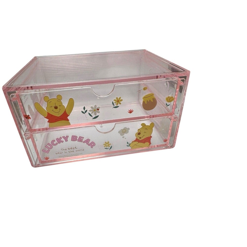 Miniso Disney Winnie The Pooh Lucky Bear Pink Storage Box 2 Drawer Organizer